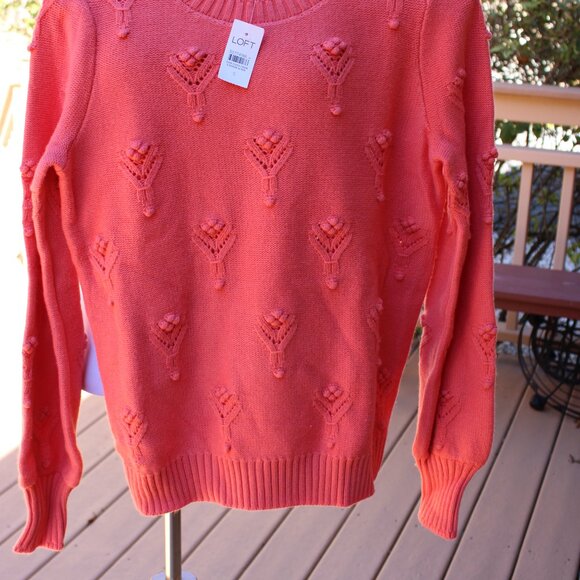 Loft NWT Women Sweater Small Coral Knitted Embellish Shift Pointelle - Picture 4 of 5